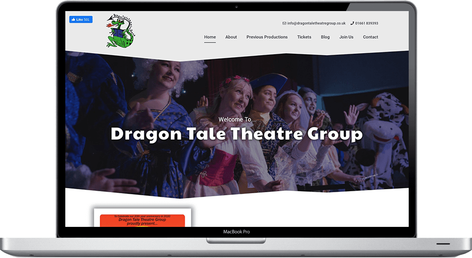 website design northumberland dragon tale theatre group website on macbook pro